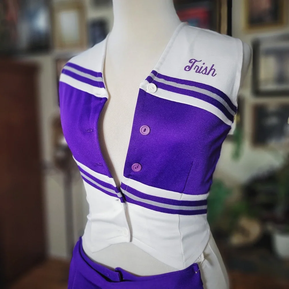 Team Mates Cheerleading Uniform Vintage 90s Purple White Skirt Top Set USA Small